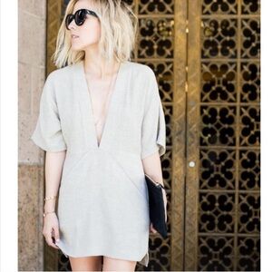 Reformation Azura Tunic Dress Tan Linen Deep V Mini Dress Size S